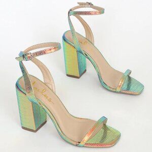 Lulus | Rainbow Hologram Snake-Embossed Ankle Strap High Heel Sandals Size 5.5